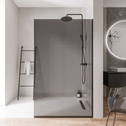 Paroi de douche italienne 160x200cm, verre fumé nano 10mm, profilé mural + sol noir mat - EX102 1600 mm, Avec profilé de sol - Bernstein