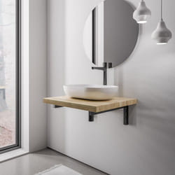 Bernstein - Plan de toilette sous vasque chêne massif 60x52x7cm (LxPxH) + Supports fixation Noir mat - purewood 60 cm, Noir mat