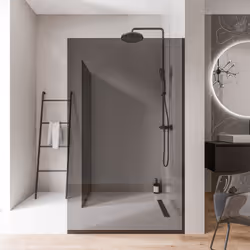 Parois de douche à l'italienne EX102 - Verre nano 10 mm gris fumé - profilés acier inoxydable noir mat - largeur au choix Qua ...