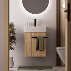 Mobilier de salle de bain pour invités COMPACT 450 avec lavabo en céramique - 45 cm - Étagère latérale gauche Meuble salle de ...
