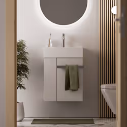 Mobilier de salle de bain pour invités COMPACT 450 avec lavabo en céramique - 45 cm - Étagère latérale gauche Meuble salle de ...
