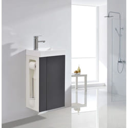 Bernstein - Meuble vasque lave-main mdf Anthracite mat 40x29x72cm + trou robinet + 1 tiroir coulissant droite + Porte brosse wc gauche - COMPACT400