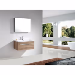 Ensemble de meubles de salle de bains T900 chêne clair - avec lavabo intégré 1x vasque avec vidage 1x meuble sous vasque pré- ...