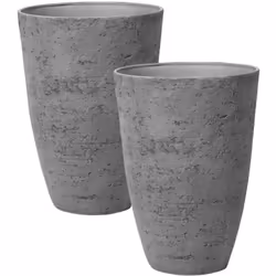 Ensemble de 2 cache-pots en pierre gris. Embellissez votre patio ou votre terrasse avec ces grandes jardinières grises à la s ...