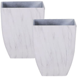 Beliani - Lot de 2 Pots de Fleurs Cache-pots Carrés en Mélange de Pierre Effet Marbre Blanc Idéals pour Extérieur et Intérieur Glamour et Moderne