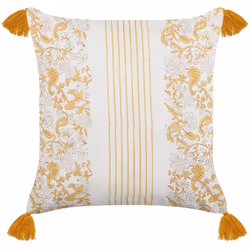 Coussin décoratif. Un motif floral raffiné créé à l'aide d'une technique d'impression spéciale et des pompons décoratifs - vo ...