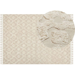 Tapis Rectangulaire Design Boho Franges 140 x 200 cm en Coton Beige Aksaray