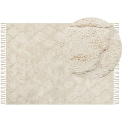 Tapis Shaggy Design Boho Géométrique 140 x 200 cm en Coton Beige Silchar