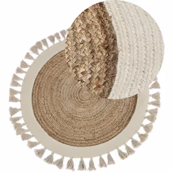 Tapis en jute avec pompons décoratifs. Ajoutez une touche bohème à votre salon, votre chambre ou votre couloir avec ce tapis  ...