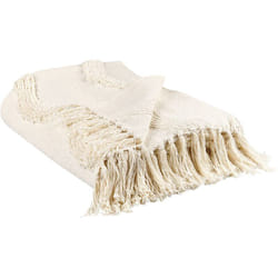 Plaid Couverture Style Boho 125 x 150 cm Motif Géométrique en Coton Beige Khari