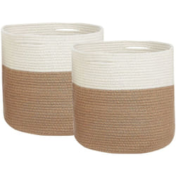 Beliani - Paniers en Coton Beige et Blanc Ronds 52 cm Tressé Rangement Lot de 2 Ardesen