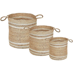 Lot de 3 Paniers en Jute Beige et Naturel Rond 34/37 cm Corbeille à Linge Zhob