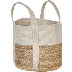 Beliani - Panier en Jute Beige et Blanc Corbeille à Linge à Anses Simple Tressée Main Sonipat
