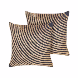 Lot de 2 coussins décoratifs avec motif en jute 45 x 45 cm beige et noir BERGENIA