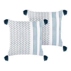 Lot de 2 coussins en coton blanc et bleu à pompons 45 x 45 cm TILIA