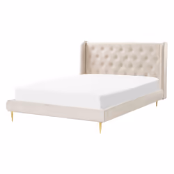 Lit deux places à tête de lit capitonnée. Introduisez un décor glamour dans votre chambre à coucher avec ce lit élégant. Tapi ...