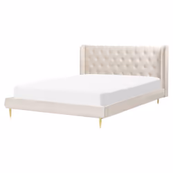 Lit double en velours beige 160 x 200 cm FORBACH