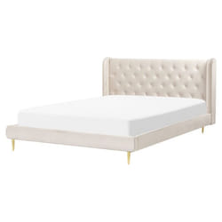 Lit double en velours beige 160 x 200 cm FORBACH