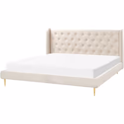Lit deux places à tête de lit capitonnée. Introduisez un décor glamour dans votre chambre à coucher avec ce lit élégant. Tapi ...