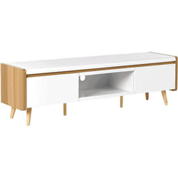 Meuble Support tv 2 Portes Pieds en Métal Façade Bois Clair et Blanc Custer
