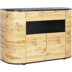Buffet Bois Clair et Noir en mdf 83 x 120 x 40 cm Angles Ronds 2 Tiroirs Jerome
