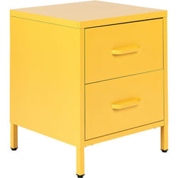 Table de Nuit Industrielle Moderne Jaune à 2 Tiroirs en Acier Rangement Malavi