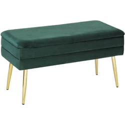 Banquette d'Intérieur en Velours Vert avec Pieds Dorés et Coffre Rangement Durham