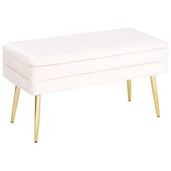 Bout de lit en velours blanc avec coffre DURHAM