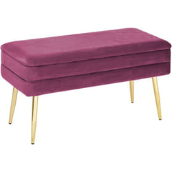 Banquette d'Intérieur en Velours Bordeaux avec Pieds Dorés et Coffre Glamour Durham
