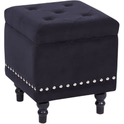 Tabouret avec Coffre 37 x 40 cm en Velours Noir Carré Capitonné Style Glamour Loretto