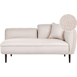 Méridienne Angle Droit avec Coussins en Polyester Bouclé Beige Clair Chevannes