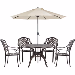 Table ronde de jardin et 4 chaises assorties. Cet ensemble de salle à manger extérieure composé d'une table et de 4 chaises c ...
