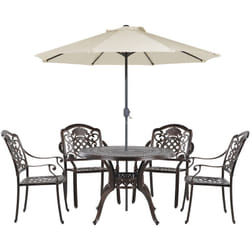 Set de Jardin Table et 4 Chaises avec Parasol (16 variantes) Aluminium et Coussins Marron Salento