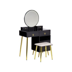 Coiffeuse avec miroir à LED et tabouret noir et doré YVES