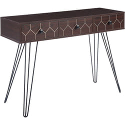 Console de Bureau Salon Bois Sombre et Noir à 3 Tiroirs Pieds en Epingle Malsala