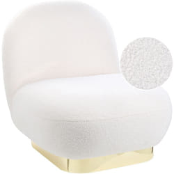Beliani - Fauteuil Blanc à Base Dorée en Tissu Glamour Art Déco Bouclé Rembourré Loviisa