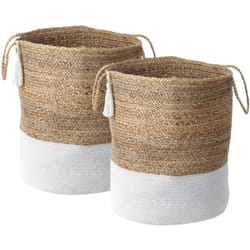 Beliani - Lot de 2 Paniers de Rangement pour Linge Corbeille Boho en Jute Blanc et Beige Gajar