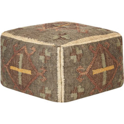 Pouf Multicolore en Jute et Laine 50 x 50 cm à Motif Oriental Style Kilim Katora