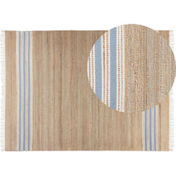 Tapis Boho Tissé à la main Franges 160 x 230 cm Jute Beige et Bleu Clair Mirza
