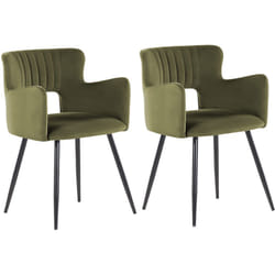2 Chaises de Salle à Manger Rétro Pieds en Acier et Velours Vert Olive Sanilac