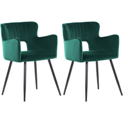 2 Chaises de Salle à Manger Rétro Pieds Acier et Velours Vert Émeraude Sanilac