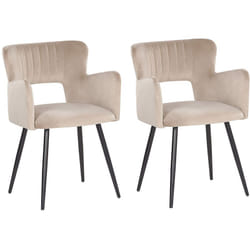 2 Chaises de Salle à Manger Rétro Pieds en Acier et Velours Taupe Sanilac