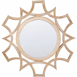 Psyché suspendue. Décorez votre intérieur avec ce miroir rond en bois clair avec un effet vieilli. Grâce à son cadre ajouré,  ...
