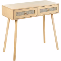 Sellette à 2 tiroirs. Cette table console de teinte bois clair s'intègre parfaitement dans un salon et un couloir de style na ...