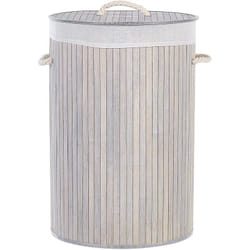Beliani - Panier Gris en Bambou Coton et Viscose 60 cm avec Couvercle Corbeille à Linge Sannar