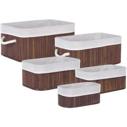 Beliani - Lot de 5 Paniers Teinte Bois Sombre en Bambou avec Couvercle Corbeille à Linge Talpe