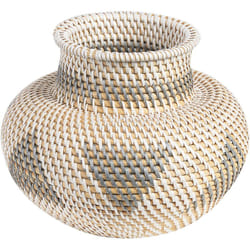 Beliani - Vase Décoratif Blanc et Gris en Rotin 22 cm Fait Main Fleurs Artificielles Asahan