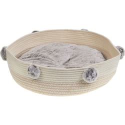 Lit rond pour Animaux de Compagnie en Coton Rembourré ø 44 cm Beige à Anses Ortaca