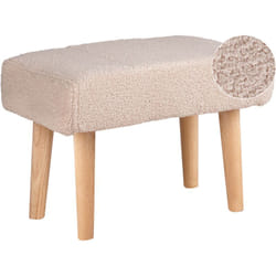 Repose-Pieds Beige en Bouclettes et Bois d'Hévéa Banquette Scandinave Takoma