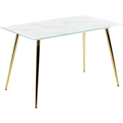 Table à Manger Effet Marbre et Doré en Verre et Acier 120 x 70 cm Pieds Fins Mulga